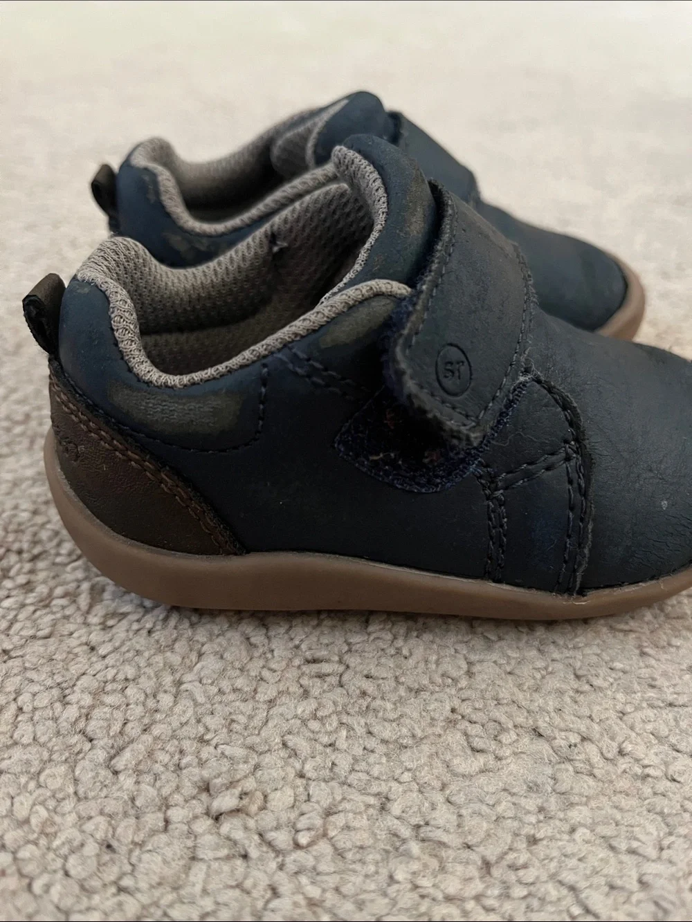 Stride Rite Navy Leather Baby Walker Shoes